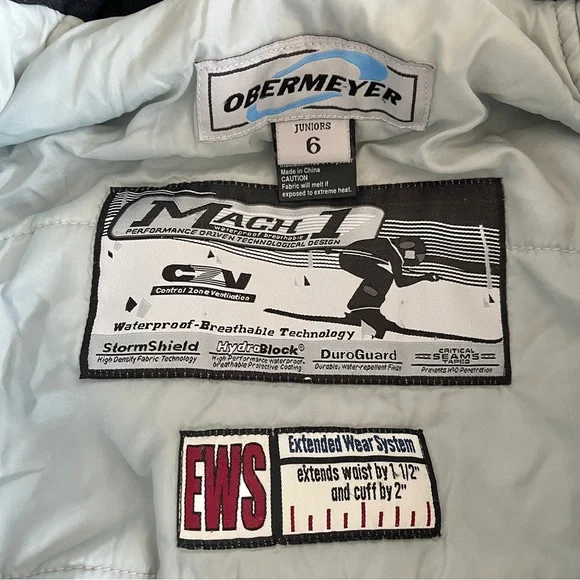 Obermeyer girls one piece snow ski suit 6 turbo board blue zip hood winter blue - Picture 15 of 16